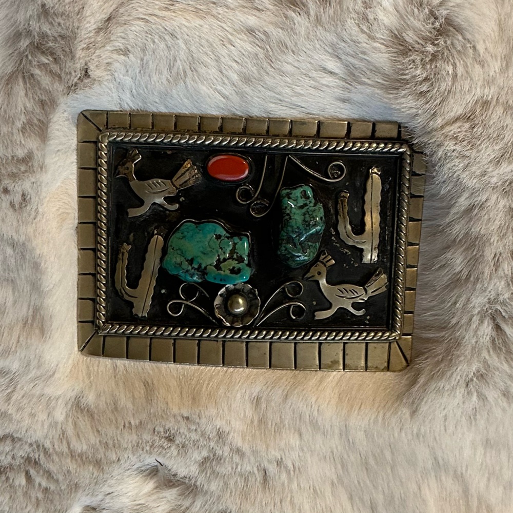 Vintage Silver and Turquoise Belt Buckle, approximately 3*5” - Picture 2 of 4